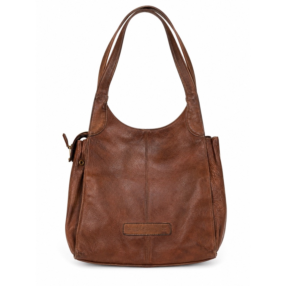Fossil Vintage Y2K Brown Distressed Leather Slouchy Hobo Tote Shoulder Bag